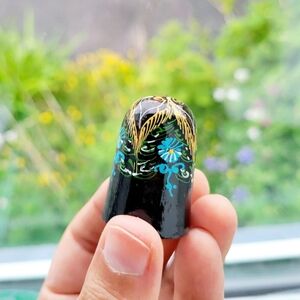 Vintage Handpainted Wooden Floral Thimble